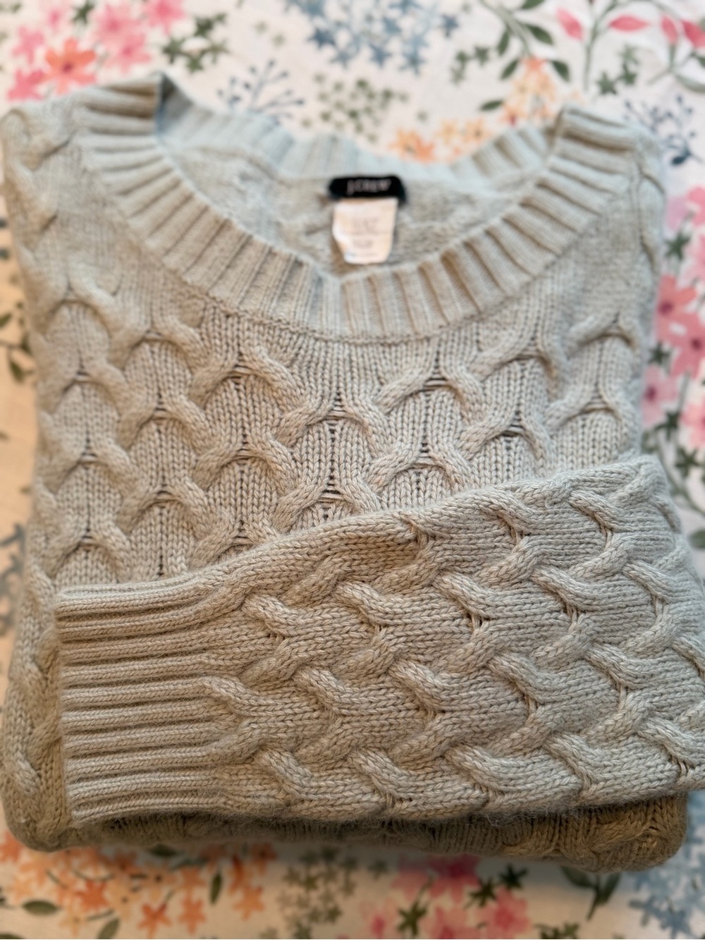 J. Crew Cable Knit Crewneck Sweater — Light sage color